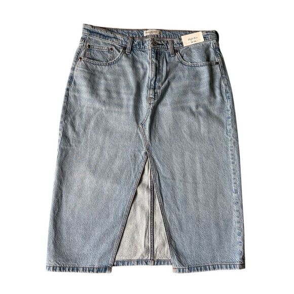 NEW Abercrombie & Fitch High Rise Denim Skirt size 14 Petite Light Wash Blue - Picture 2 of 11